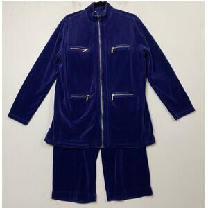 Joan Vass Navy Blue Velour Track Suit Jacket & Crop Pants Size 3 or 16/18